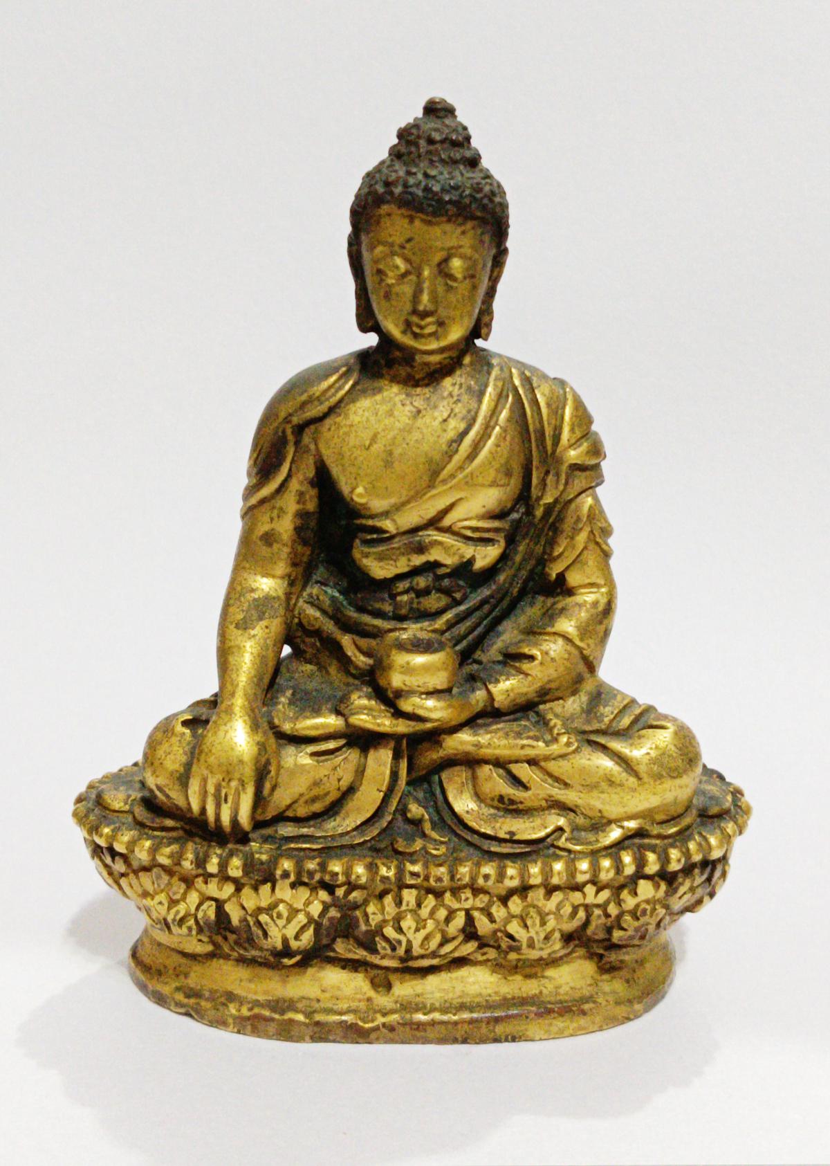 仏教美術　19~20世紀　仏教美術　金銅仏像　鍍金仏　唐金佛像　古物　検　中国　チベット　ネパール □観心・時代旧蔵□C591清時代 仏教古美術 チベット密教 銅塗金塗銀