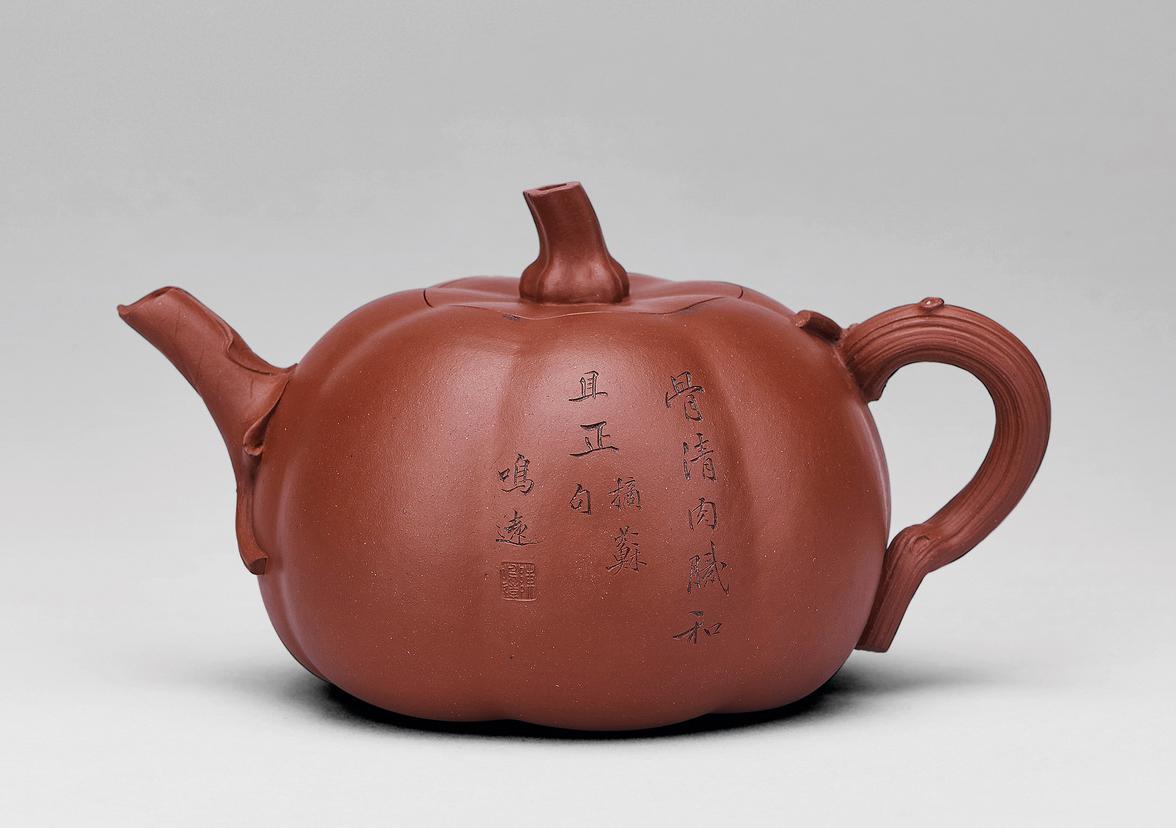 顧景舟・紫砂壷・筋紋球壷・古銅泥・茶具・茶道品』極細工 置物古