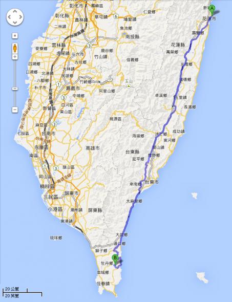從花蓮市到屏東縣高士村