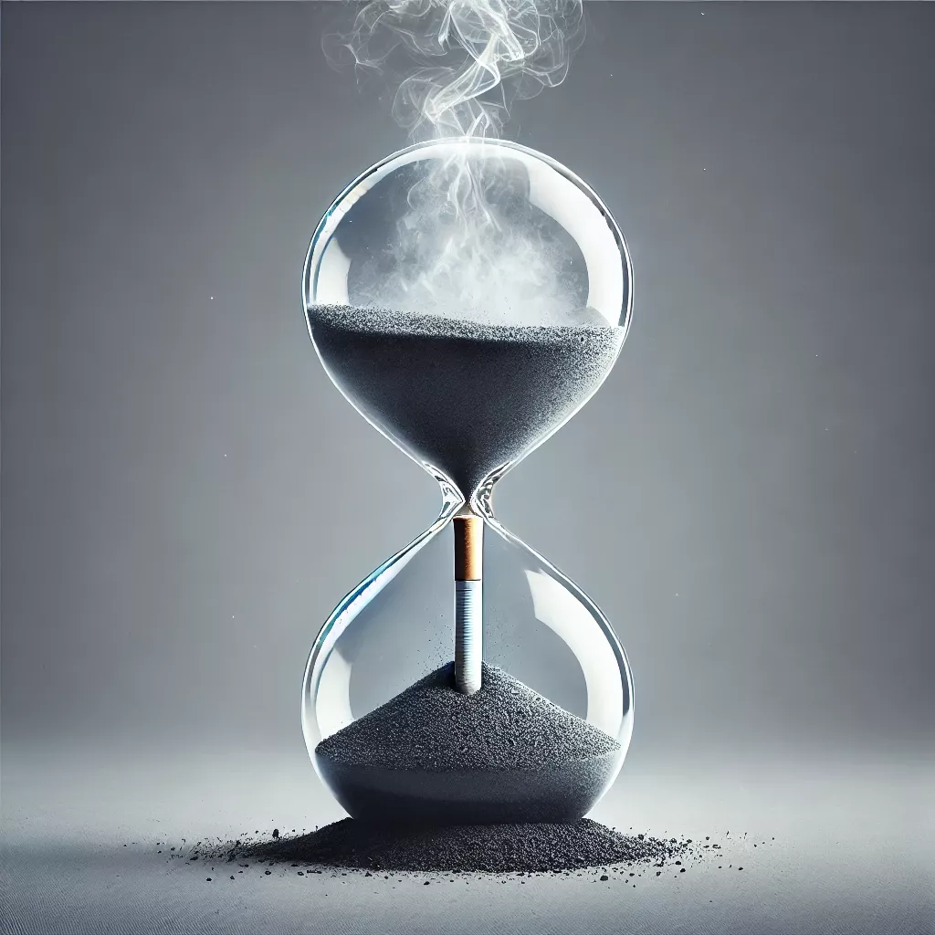 DALL·E 2025-01-03 21.13.26 - A realistic illustration of an hourglass where the top half is filled with ashes and the bottom half is turning into sand, symbolizing the concept of