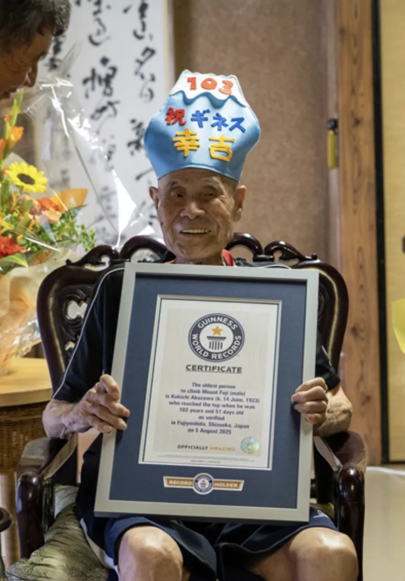 日本102歲登上富士山獲珍氏世界紀錄認證