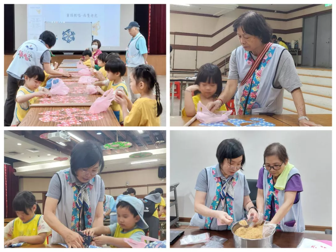 穿著志工隊背心服務的新北市客家文化園區志工們